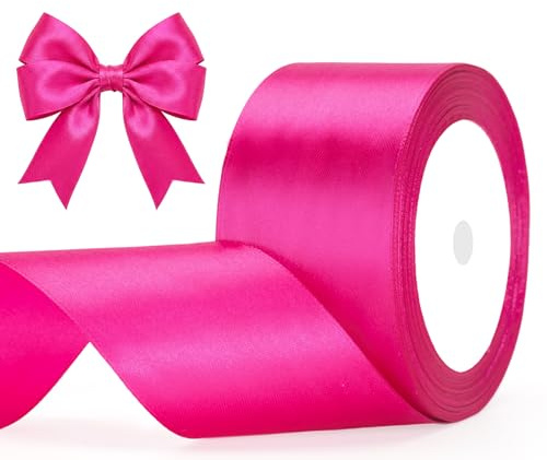 G2PLUS Nastro Raso Satinato Rosso rosa: 50mm x 22m - Per Regali, Feste, Natale, Compleanni, Matrimoni, Bomboniere e Pacchi Decorativi