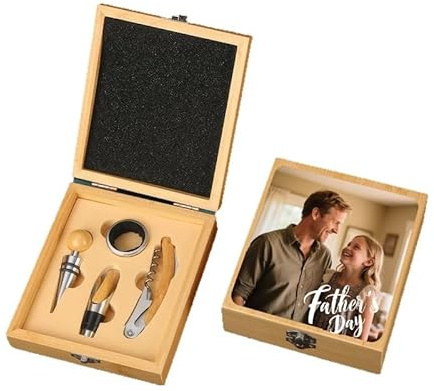 Juego de abrebotellas personalizado con foto o texto de madera de bambú, juego de 4 piezas, regalo para el día del padre, día de la madre, vacaciones