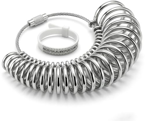 Barpre Ring Sizer UK A-Z Measuring Tool Set, Premium Aluminium Finger Gauge & Plastic Belt, Accurate Metal Jewellery Sizing Kit for Men Women, Official Standard Measure for Wedding Bands & Smart Rings