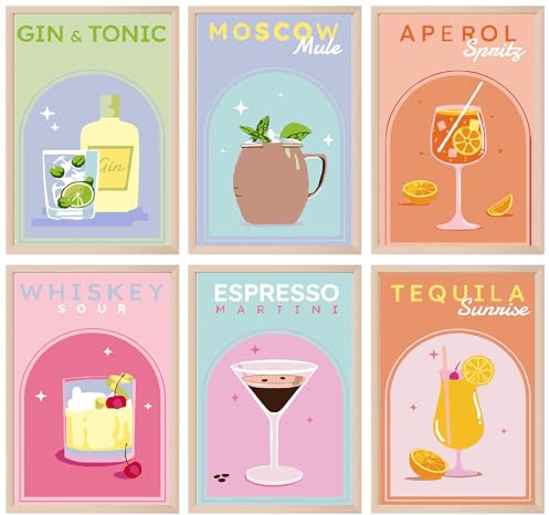 VEGCOO 6 Pièces Peinture par Numero Adulte, Toile Peinture Numero Adulte Cocktail avec Pinceaux et Peintures Acryliques pour Décoration Murale de la Maison, Sans Cadre, 20x30 cm (Cocktail, A)