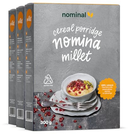 NOMINAL Glutenfreier Hirsebrei – Nährstoffreicher & Leicht Verdaulicher Frühstücksbrei, Ballaststoffreich, Vegan, Brei ohne Zuckerzusatz & Schnell Zubereitet für Energie & Wohlbefinden (3 x 300g)