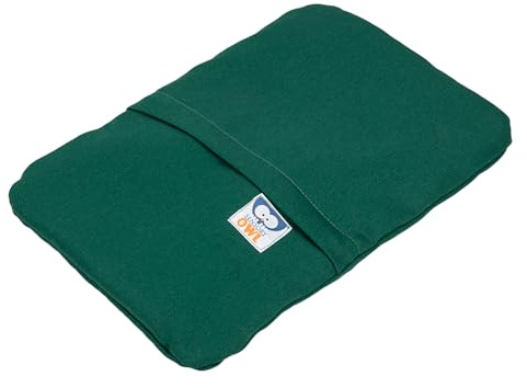 Sensory Owl Heat Pad - Microwavable - Cherry Pit Pillow - Back Neck Abdomen Pain Relief - Washable Cover - Emerald 20 x 28 cm
