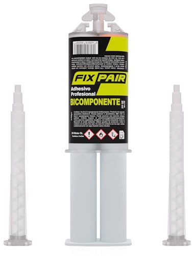 FIXPAIR Adhesivo Epoxi Profesional – Pegamento Extrafuerte Bicomponente en Jeringa Ideal para Reparar Metacrilato, Metal, Plástico, Vidrio, Porcelana y Ceramica - 25 ml