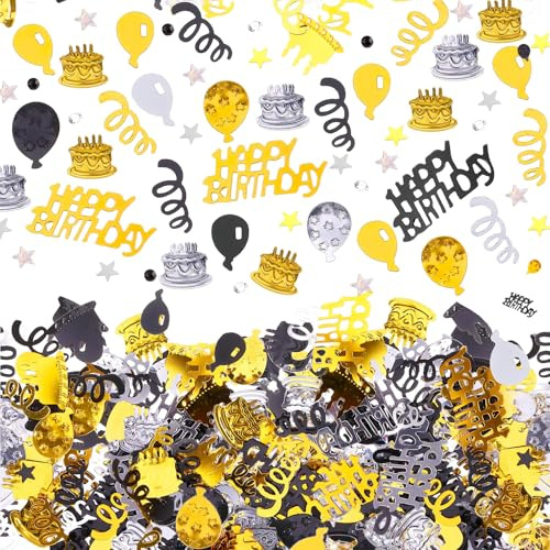 Happy Birthday Konfetti Gold Schwarz Deko,Streudeko Geburtstag,Glitzer Tischdeko Geburtstagsdeko Mann,für Jubiläum Partydekoration Schillerndes Geburtstagskonfetti Geburtstagsfeier Supplies