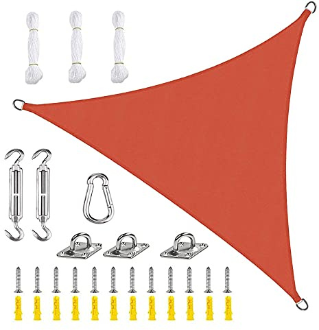 Vela ombreggiante triangolare, 95% protezione dai raggi UV, impermeabile e traspirante, per esterni, per giardino e campeggio, include accessori per l'installazione (3 x 3 x 3 x 3 m)