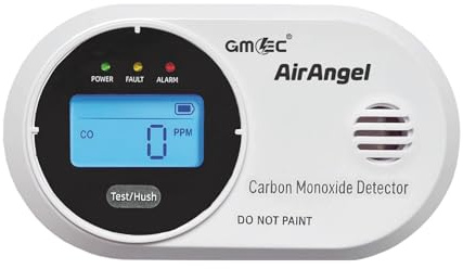 GMEC Air Angel Carbon Monoxide Alarm | CO Detector with Digital LCD Display | AA Batteries Included | 10-Year Sensor Life | Home Safety Device