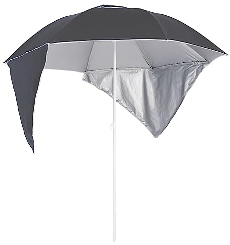 Strandschirm mit Seitenteilen Anthrazit, 215 cm Bogenlänge, 100% Polyester Silberbeschichtung, UV-Schutz, Wasserfest, pulverbeschichteter Stahl für Sonnenschutz im Außenbereich, Garten