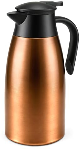 Foymlon 2 l termoskanna, dubbelväggig kaffekanna 304 rostfritt stål vakuumkanna 24 timmar värmeisolering kall för kaffe, mjölk, te, vatten, dryck, kopparfärger