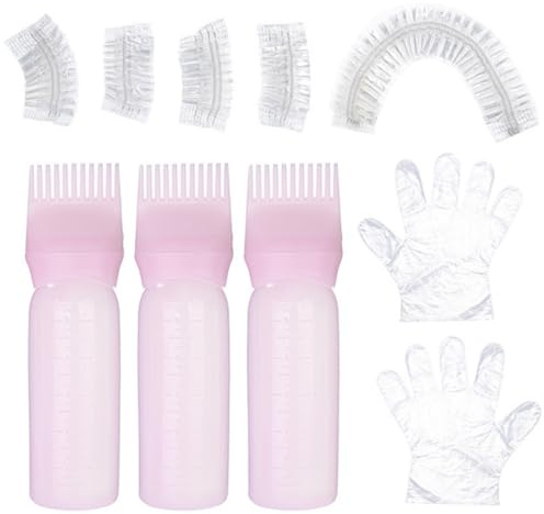TEHAUX Kit de Coloración de Cabello Portátil Rosa, Set de Tinte Aplicador Flexible, Guantes y Gorro de Ducha, Herramientas Desechables para Teñir Cabello en Casa y Salón, Kit Profesional