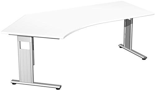Gera Möbel C Fuß Flex Schreibtisch 135 Grad Links Feste Höhe, Holzdekor, weiß/Silber, 216.6 x 113 x 72 cm