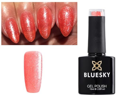 Bluesky Nail Gel Polish Coral Peach Shimmer with Fine Silver Glitter 80620 Sparks Fly UV LED Soak Off 10ml