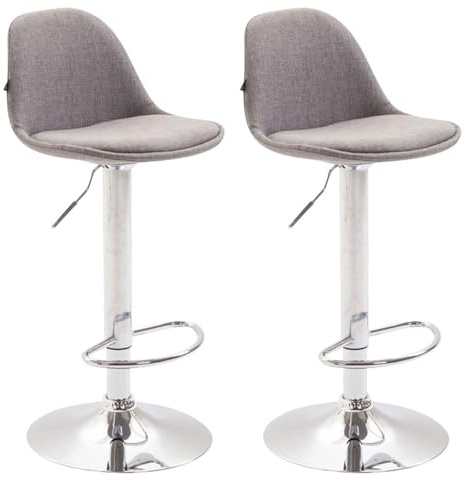 CLP 2er Set Barhocker Kiel Mit Stoffbezug I Höhenverstellbarer Barstuhl Mit Metallgestell In Chrom-Optik Und Fußstütze, Farbe:grau