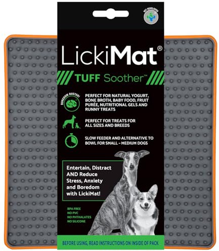 Lickimat Tuff, Heavy-Duty Soother, Dog Slow Feeder Lick Mat, Boredom Anxiety Reducer; Perfect for Food, Treats, Yogurt, or Peanut Butter, Fun Alternative to a Slow Feed Dog Bowl - Orange