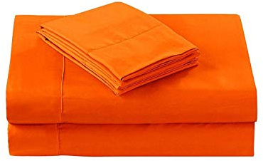 Tula Linen Juego de sábanas de 400 Hilos, 4 Piezas, 100% algodón Egipcio, Color sólido de Primera Calidad, tamaño de Bolsillo 44 cm (Super King, 180 x 200, Naranja)