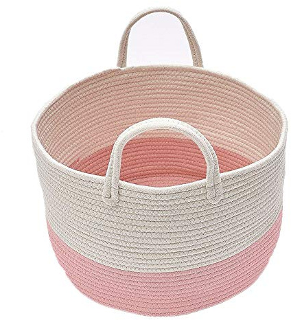 KIKOM Große Baumwollseil Aufbewahrungskörbe Baby Wäschekorb Aufbewahrung Korb Aufbewahrungskorb für Kinder Baby Spielzeug Ablagekorb (Klein Rosa)