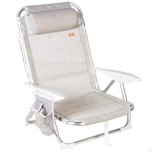 AKTIVE Silla de playa, con cojín, Silla de playa plegable, 51x45x76 cm, Silla de playa reclinable, 4 posiciones, color beige, con asa de transporte, (62623)