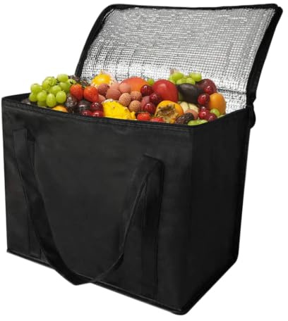 60L Large Cool Bag Cooler Bag and Cooler Box, Insulated Food Delivery Bag for Uber Eats, Thermal Bag for Hot and Frozen Food, Picnic and Grocery Delivery, Freezer Shopping Bag (30x40x50cm 60L Black)