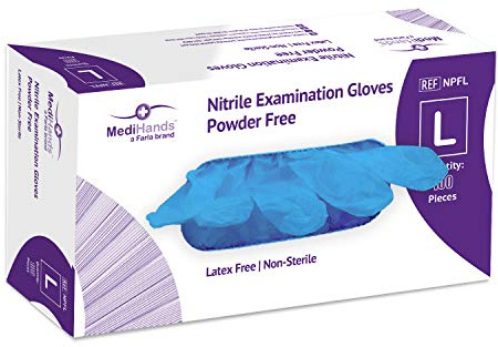 MediHands Nitrile Powder Free Examination Gloves Large Pack of 100