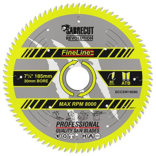 1 x SCCSW18580 SabreCut 185mm 80T x 30mm Bore Fineline Thin Kerf Wood Plywood MDF Chipboard Cross Cutting and Rip Cutting Circular Saw Blade