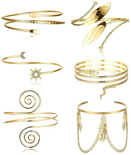 Diamday Brazalete de Brazo Superior para Mujer Brazalete Abierto Brazalete de Hoja Minimalista Bobina de Metal Bobina Ajustable Conjunto de Brazalete Oro/Plata/Oro Rosa