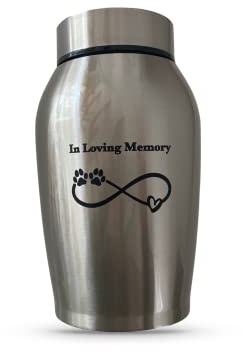 Petpets® Tierurne/Gedenkurne 500 ml In Loving Memory Hund, Katze, Silber, Edelstahl, Einäscherung, Gedenkstätte, Urnengrab Asche, Andenken