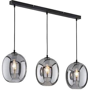 Fischer & Honsel | Pendelleuchte, Nayla | sandschwarz| Glas-rauchfarben| L: 95,00 cm, B: 21,00 cm| Ausl. Decke: 150,00 cm| 3x E27 max. 40,0 Watt| 60907