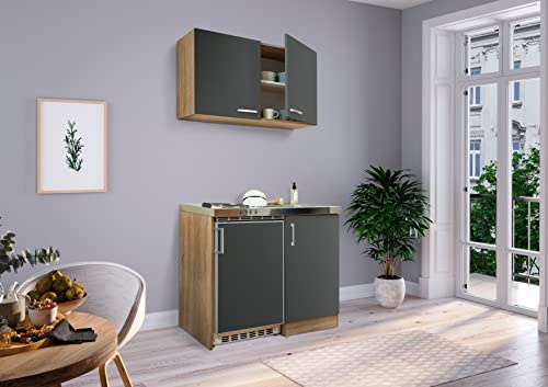 respekta Küchenzeile Levin MK100ESGOSS Grau 100 cm Breite mit Elektrogeräten