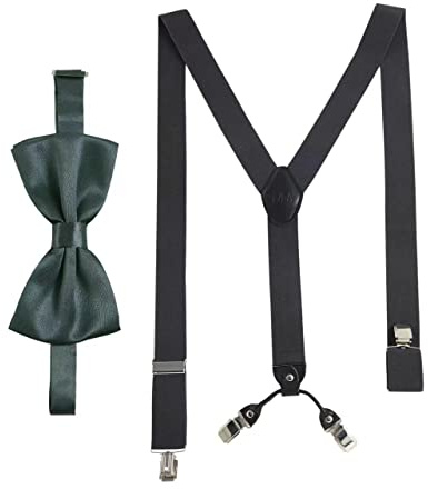 Massi Morino Hosenträger mit Fliege Set für Herren und Damen I Y-Form Träger elastisch mit extra starken Clips - 3,5cm breit - längenverstellbar I Vorgebundener Schlips für Anzug