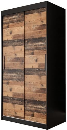 MEBLE KRYSPOL Schiebetürenschrank Old Style T Kleiderschrank - Wohnzimmerschrank Schiebetüren - Garderobenschrank - Schrank Schlafzimmer - Allzweckschrank - Natürlicher StilModern Design- 100 cm