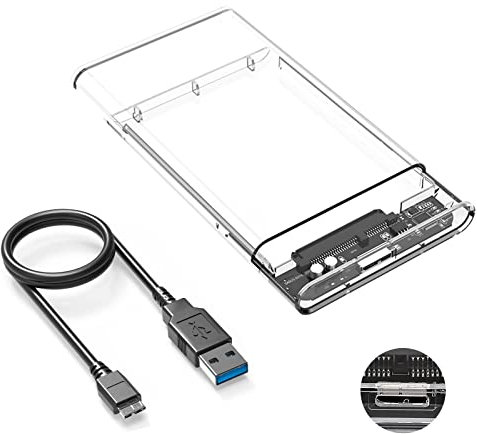 Carcasa Disco Duro 2,5 USB 3.0,SATA III de 5 Gbps Transparente Caja Disco Duro nstalación sin Herramientas Amplia Compatibilidad con Windows, Linux y Mac