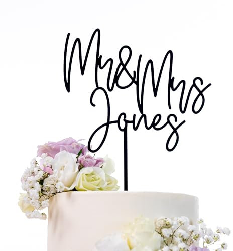 Personalised Wedding Mr and Mrs Name cake topper – Happy diamond wedding anniversary cake topper – Personalised Handmade acrylic engagement cake decorations – Bride and Groom Wedding Cake topper