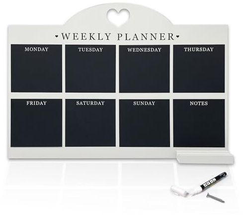 Empire Weekly Planner and Menu Board for Kitchen, Work Planner Blackboard, Wall Mounted Daily Planner with a Pen, to Do List, Dry Erase Meal Planner with White Cloth for Office & Home (Large, White)