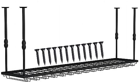 LIGUOYI Weinglasregal Aus Metall Hangend Weinglas-Halter Schwarz/Gold Einstellbare Höhe Rail Weinglashalter Platzsparend Leicht Zu Montieren, Für Bar Küche Aufbewahrung Aufhängen Glashalter