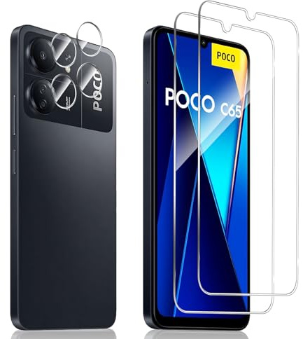 Xunzii Protector de Pantalla para Xiaomi POCO C65 / Redmi 13C 4G y Protector Lente Cámara [2+2 Piezas], 9H HD Alta Sensibilidad Resistente a Arañazos Cristal Templado Vidrio Templado [Transparente]
