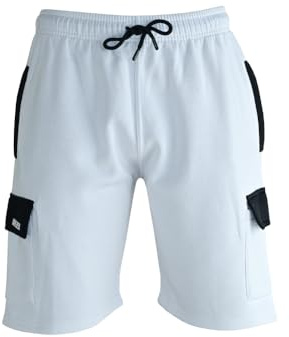MS9 Mens Cargo Jogging Bottom Fleece Work Shorts Tracksuit Cargo Shorts H15 White
