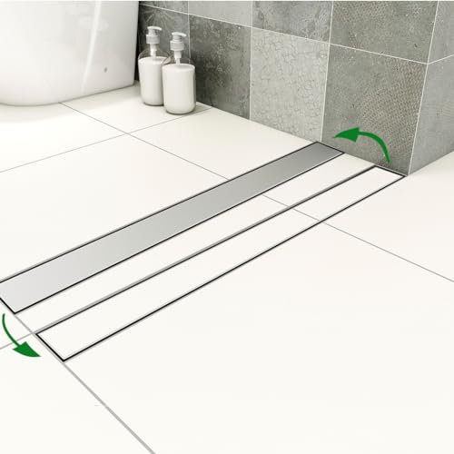 OCEAN ITALY Scarico Doccia a Pavimento 80cm, Canaletta di Scarico con Panello 2in1Piastrellabile, Canalina per Doccia in Acciaio Inox, Set Completo, Regolabile, Sifone Antiodore, Rettangolo