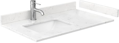 36 Single Countertop - Carrara Cultured Marble with Undermount Square Sink (Offset, Left) - Includes Backsplash and Sidesplash