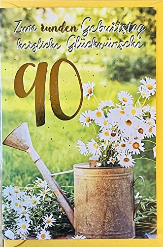 Skorpion Geburtstagskarte zum 90.: Elegantes Vintage Blumenmotiv, Herzliche Glückwünsche für den runden Geburtstag - mit Umschlag