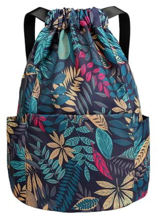 Bolso Mochila Deportiva Casual, Mochilas de Impreso Cuerdas Grande, Bolsas Cuerda Gimnasio Saco Playa Talega Deporte Escolares con Cordón Gymsack Bolsillo Mochilas Deporte Impermeable Nylon