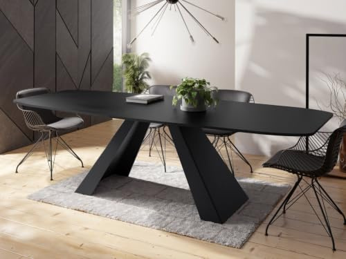 WFL GROUP Esstisch Monte im Modern Stil, Rechteckiger Tisch - Ausziehbar von 160 cm bis 200 cm, Pulverbeschichtete Schwarze Metallbeine - 160 x 80 cm - Schwarz
