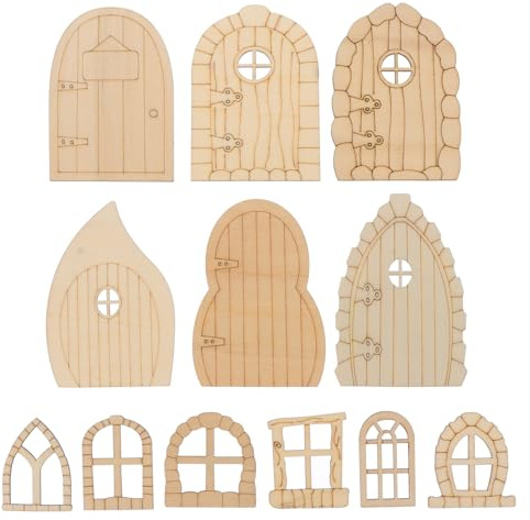 SEWACC 48Pcs DIY Fairy Garden Door Chips Wooden Fairy House Doors for Painting Writing and Craft Projects Miniature Archway Decor for Kids Home and Outdoor Use