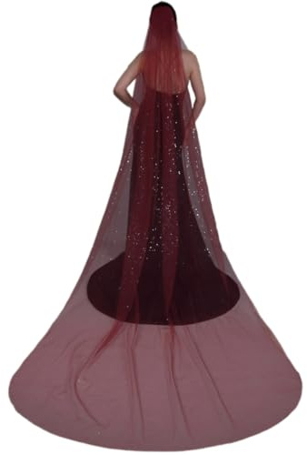 Glitzer-Brautschleier aus Tüll, Überlänge, mit Haarkamm, für Hochzeit, Feier, Party-Zubehör, claret, BK