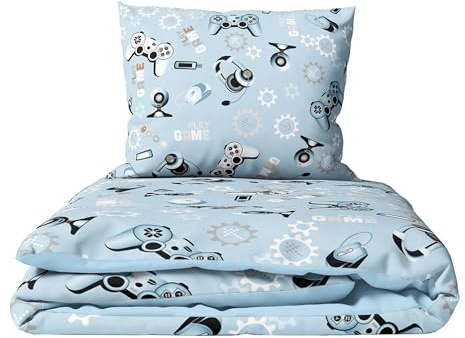 2-teiliges Baby-Bettwäsche-Set mit Bettdecke und Kissen, 120 x 90 cm, passend für Kinderbett (Spiele) (12 Monate+)
