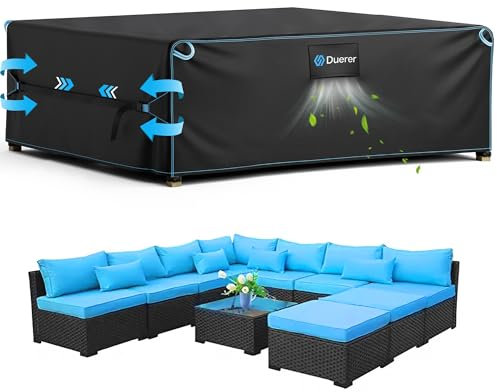 Duerer Garden Furniture Covers Waterproof 420D Outdoor Patio Furniture Covers 250 x 250 x 71cm, for Furniture Set, Sofa, Table and Chair Set Cover, Anti-UV Rain Snow Dust Wind-Proof with Air Vent