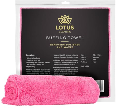 Lotus Extra Weiches Poliertuch Pink 550 GSM – Randloses Mikrofaser-Tuch für die Autopflege, entfernt Wachs, Keramik & Politur kratzfrei, Ultra saugfähig, fusselfrei, 40x40 cm für Lack, Glas & Chrom