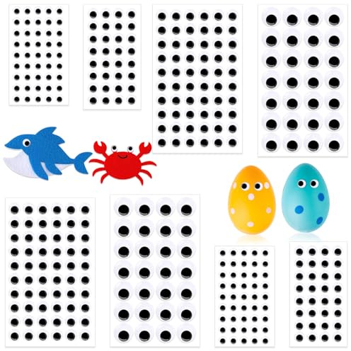YGAOHF Googly Eyes Self Adhesive, 495pcs Google Eyes for Crafts, 12 Sheets Self Adhesive Wiggle Eye Stickers for DIY Crafts, Assorted Sizes 8mm 10mm 12mm 18mm, DIY Craft Decoration for Halloween