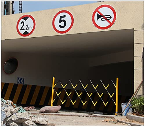 IUokLU Erweiterbare Metallbarrikade einziehbarer Verkehrszaun mobiles Sicherheitsbarrieretor freistehendes Zauntor leicht zu bewegen für die Auffahrt Schule,Gelb Schwarz-1,2x3m