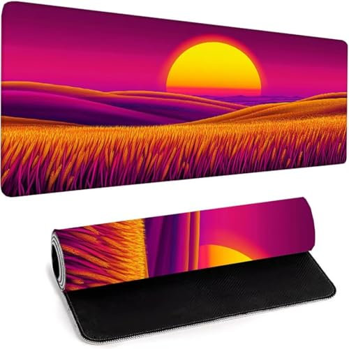 Mauspad XXl Gaming Mauspad 900 x 400 x 3mm Verlängertes Großes Mauspad Schreibtischauflage, Genähte Kanten Mauspad-Rutschfeste Gummibasis - Verbessert Präzision und Geschwindigkeit Rosa Landschaft 9-5