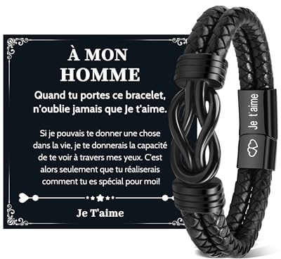 VU100 Cadeau pour Homme Bracelet Anniversaire pour Lui Idee Cadeau Homme Original Saint Valentin pour Lui Bracelets en Cuir Noël pour Petit Ami Mari Fiancé