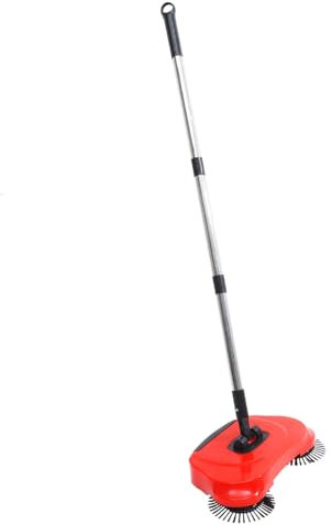 WHAMVOX Manual Floor Sweeper and Dustpan 3-in-1 Hand Push Broom 360° Rotating Mop Red for Household Cleaning